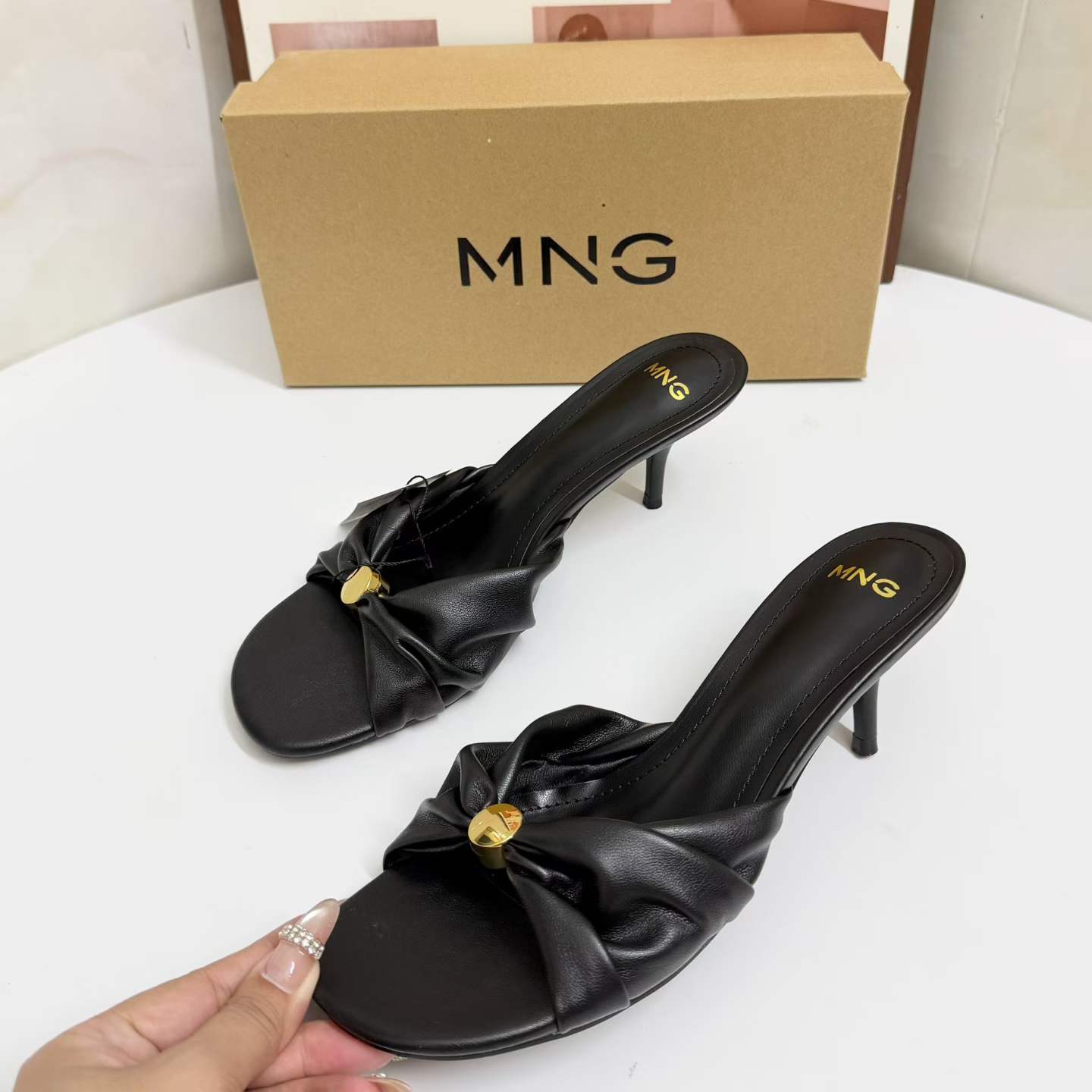 JHC-HB-133 | Metal Buckle Open-Toe Stiletto Heel Dress Sandal angle 3