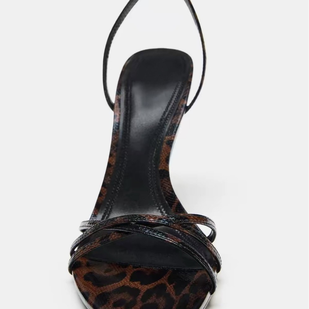 JHC-HB-239 | Metal Buckle Animal Print Round-Toe Stiletto Heel Dress Sandal angle 2