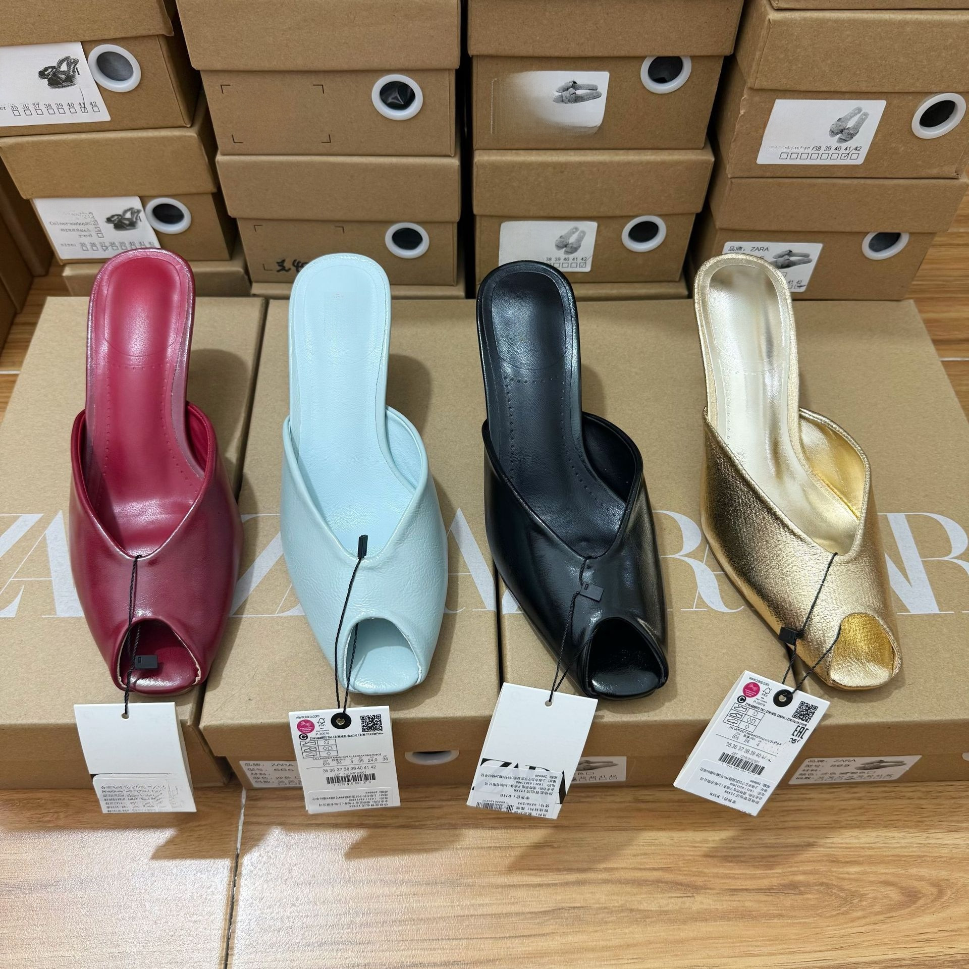 JHC-HB-221 | Metallic Gold Open-Toe Stiletto Heel Mule Slide - Fujian Jinhongchang Sports Goods Co., Ltd.