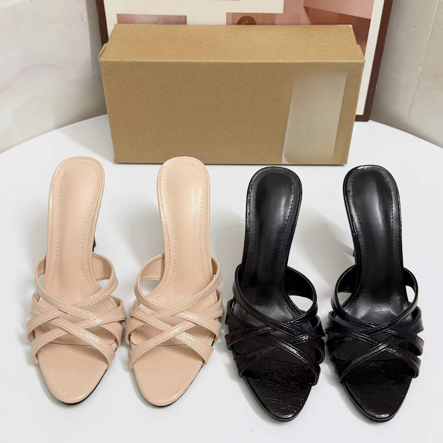 JHC-HB-277 | Woven Cutout Crisscross Straps Stiletto Heel Mule Slide - Fujian Jinhongchang Sports Goods Co., Ltd.