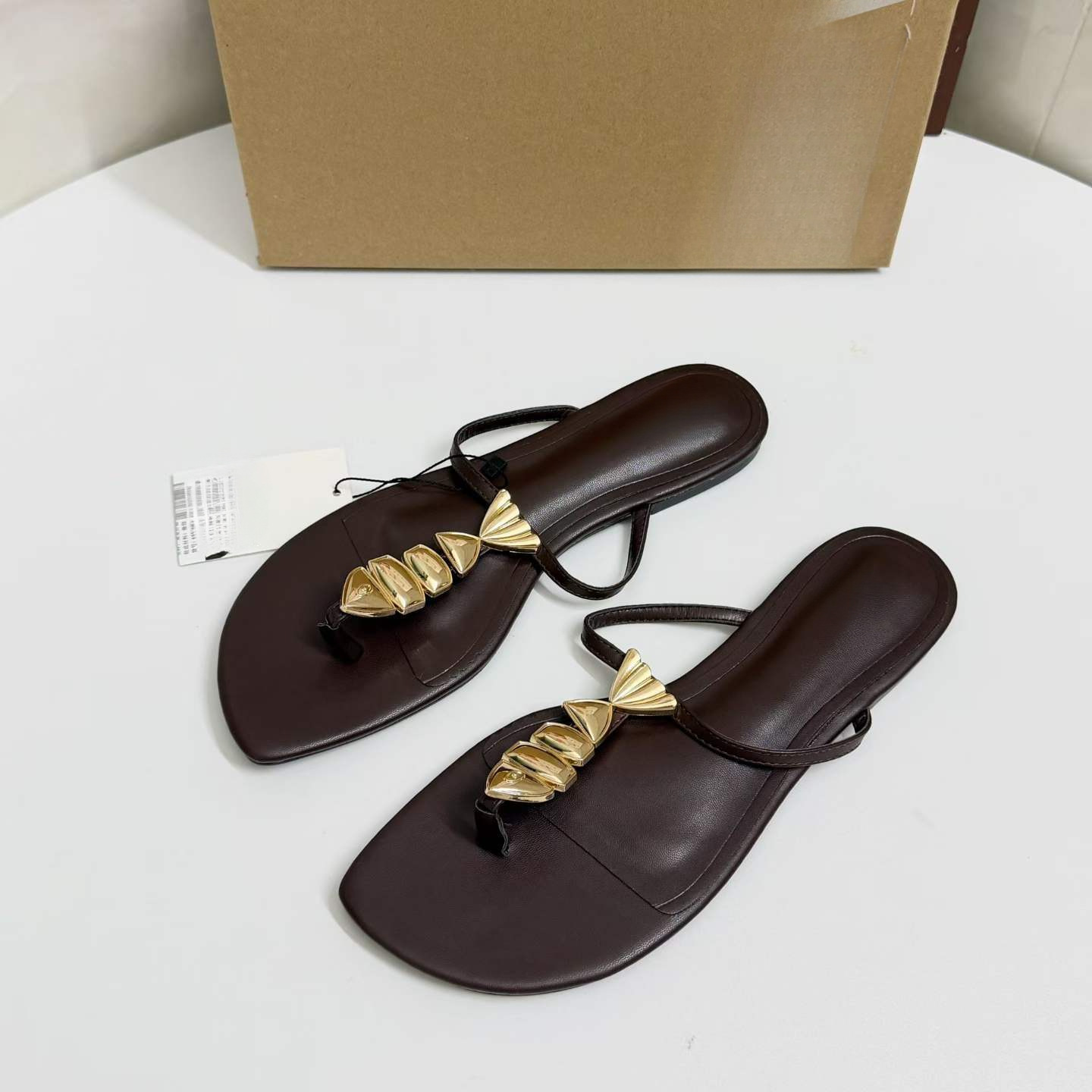 JHC-HB-237 | Rhinestone Embellished Metal Buckle Flat Casual Slide Slipper angle 2