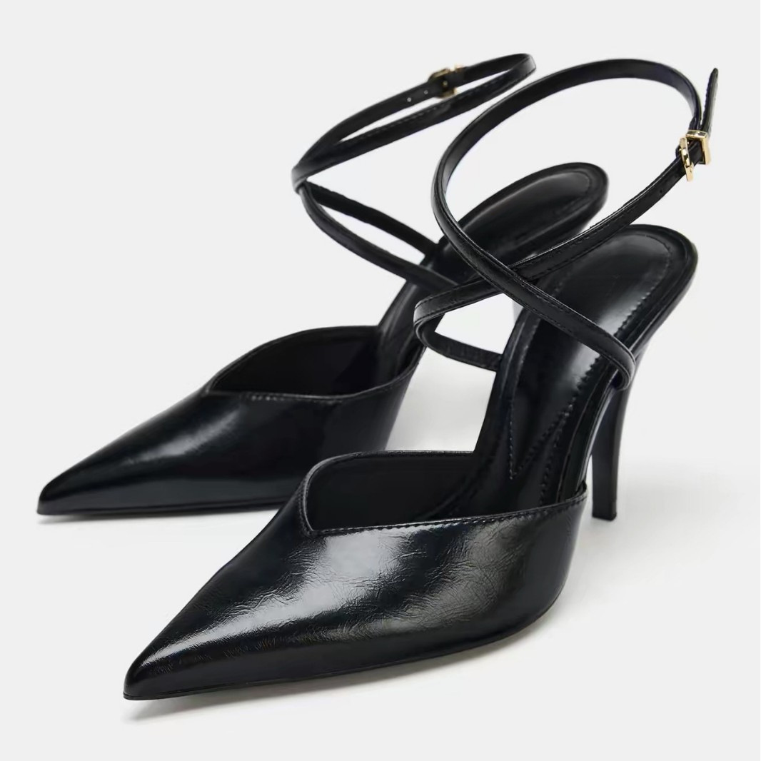 JHC-HB-236 | Metal Buckle Pointed-Toe Stiletto Heel Mule Slide angle 2