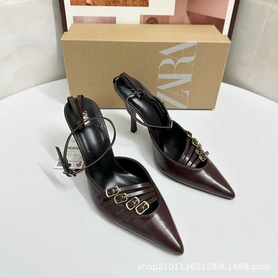 JHC-HB-222 | Metal Buckle Slingback Pointed-Toe Stiletto Heel Mule Slide angle 3