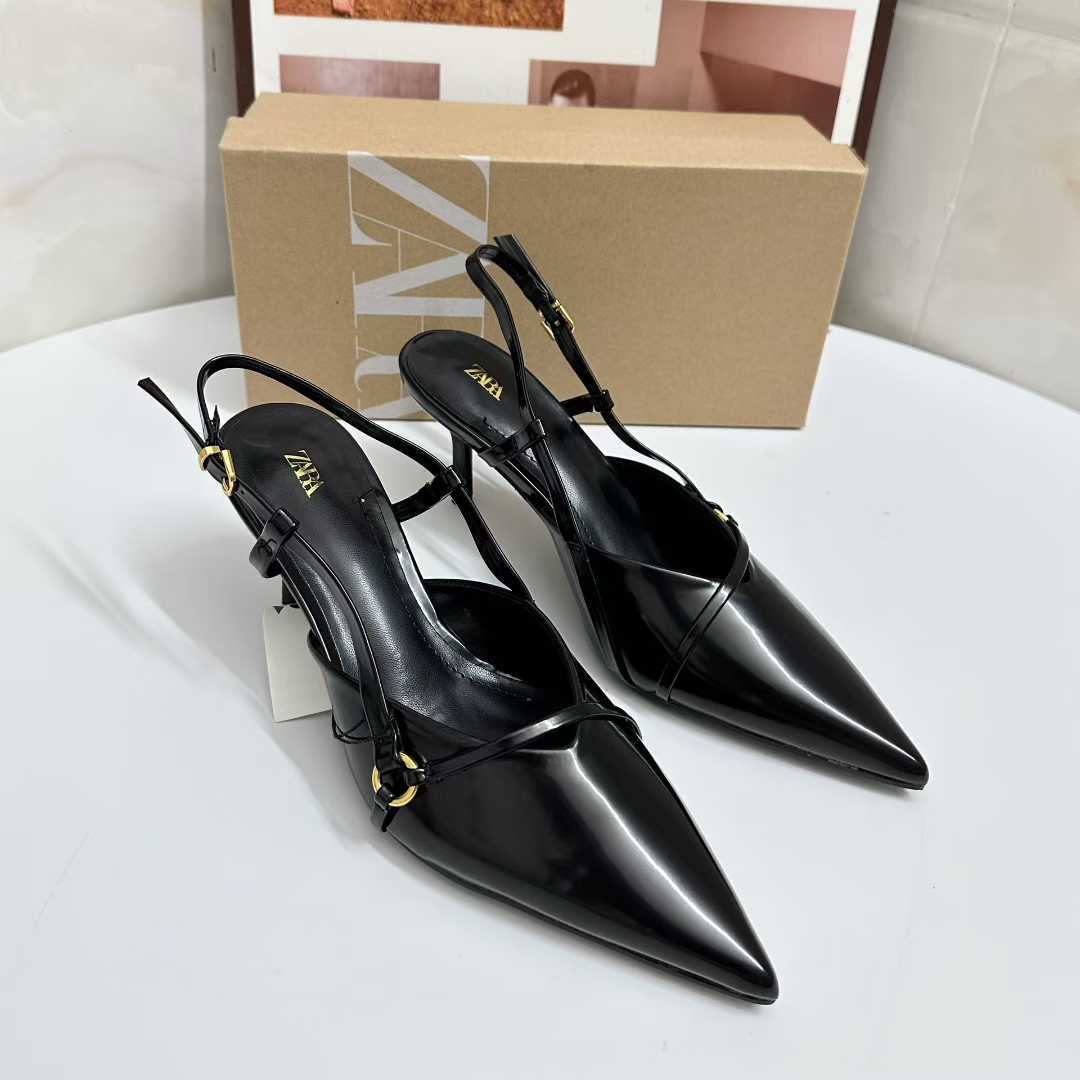 JHC-HB-230 | Patent Gloss Minimalist Strap Pointed-Toe Stiletto Heel Dress Sandal angle 2