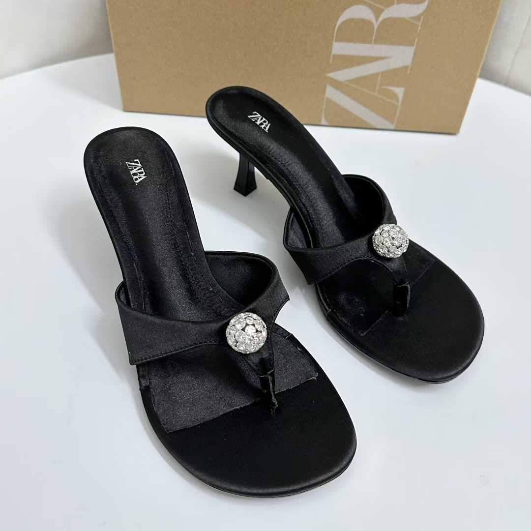 JHC-HB-182 | Rhinestone Embellished Slingback Square-Toe High-Heel Heeled Slide - Fujian Jinhongchang Sports Goods Co., Ltd.