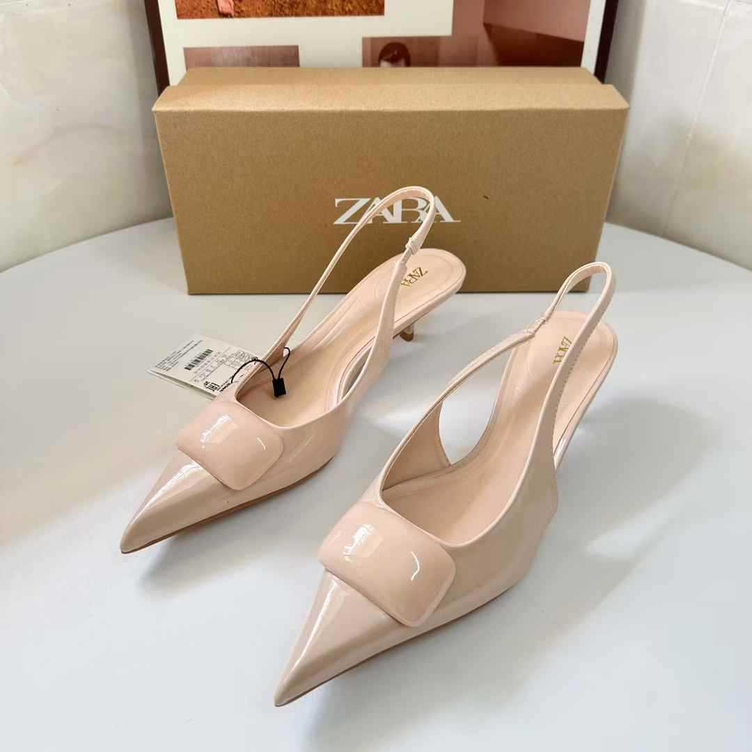 JHC-HB-253 | Patent Gloss Slingback Pointed-Toe Stiletto Heel Dress Pump angle 3