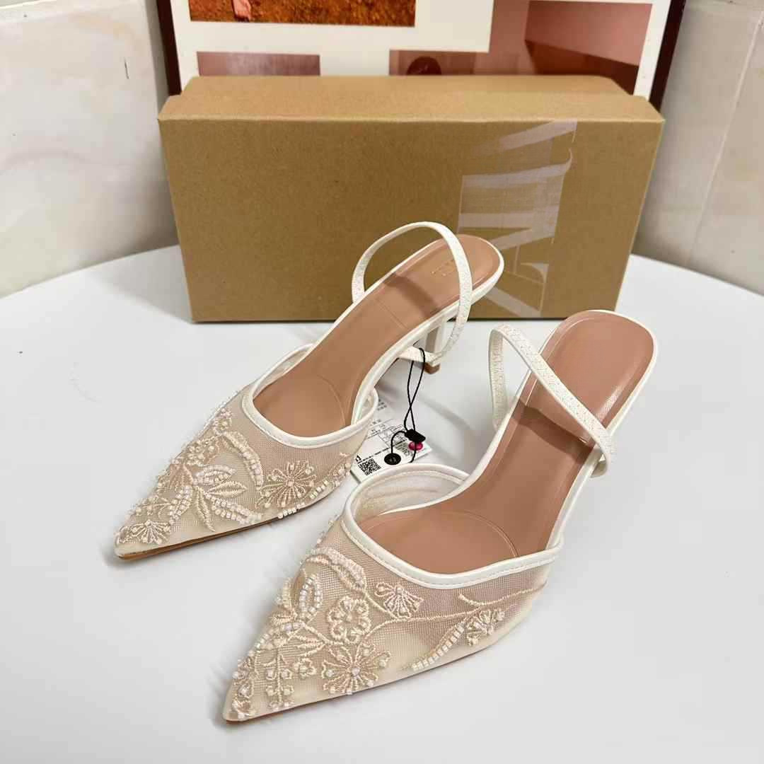 JHC-HB-024 | Embroidered Breathable Mesh Pointed-Toe Stiletto Heel Mule Slide - Fujian Jinhongchang Sports Goods Co., Ltd.