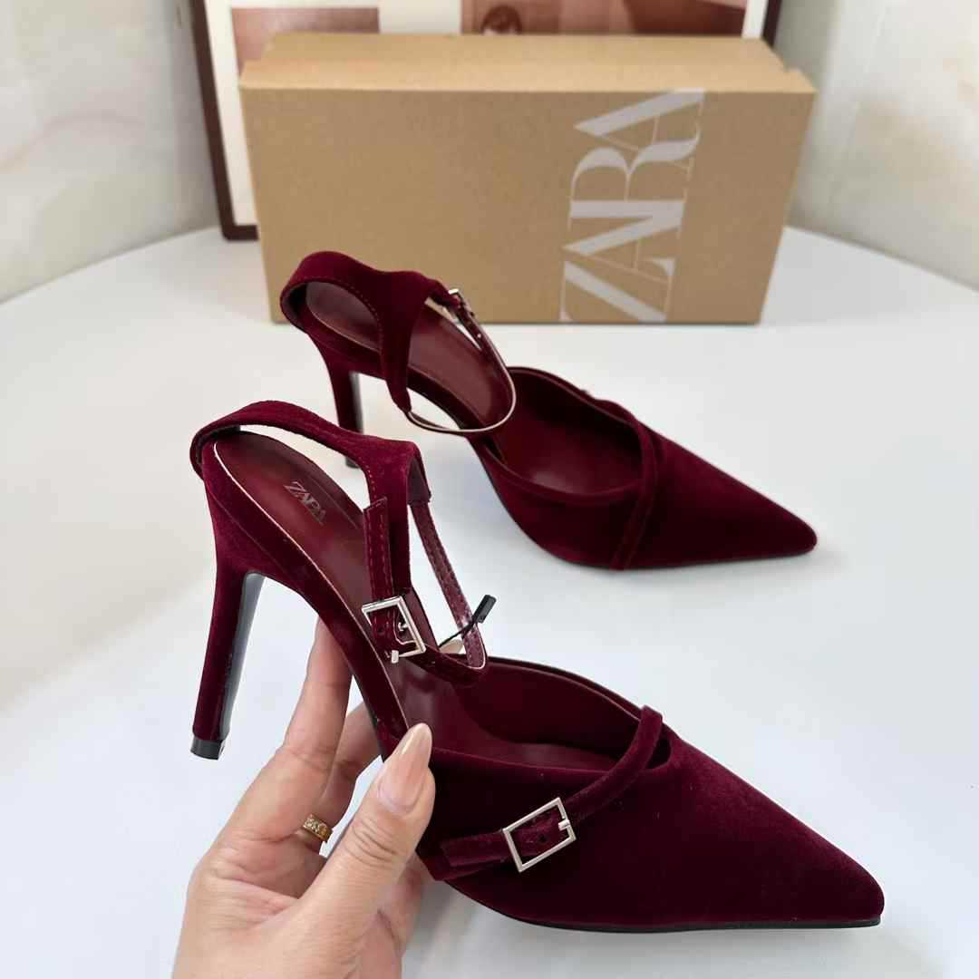 JHC-HB-054 | Metal Buckle Pointed-Toe High-Heel Mule Slide angle 2