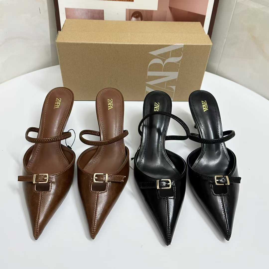 JHC-HB-078 | Metal Buckle Pointed-Toe Stiletto Heel Mule Slide - Fujian Jinhongchang Sports Goods Co., Ltd.