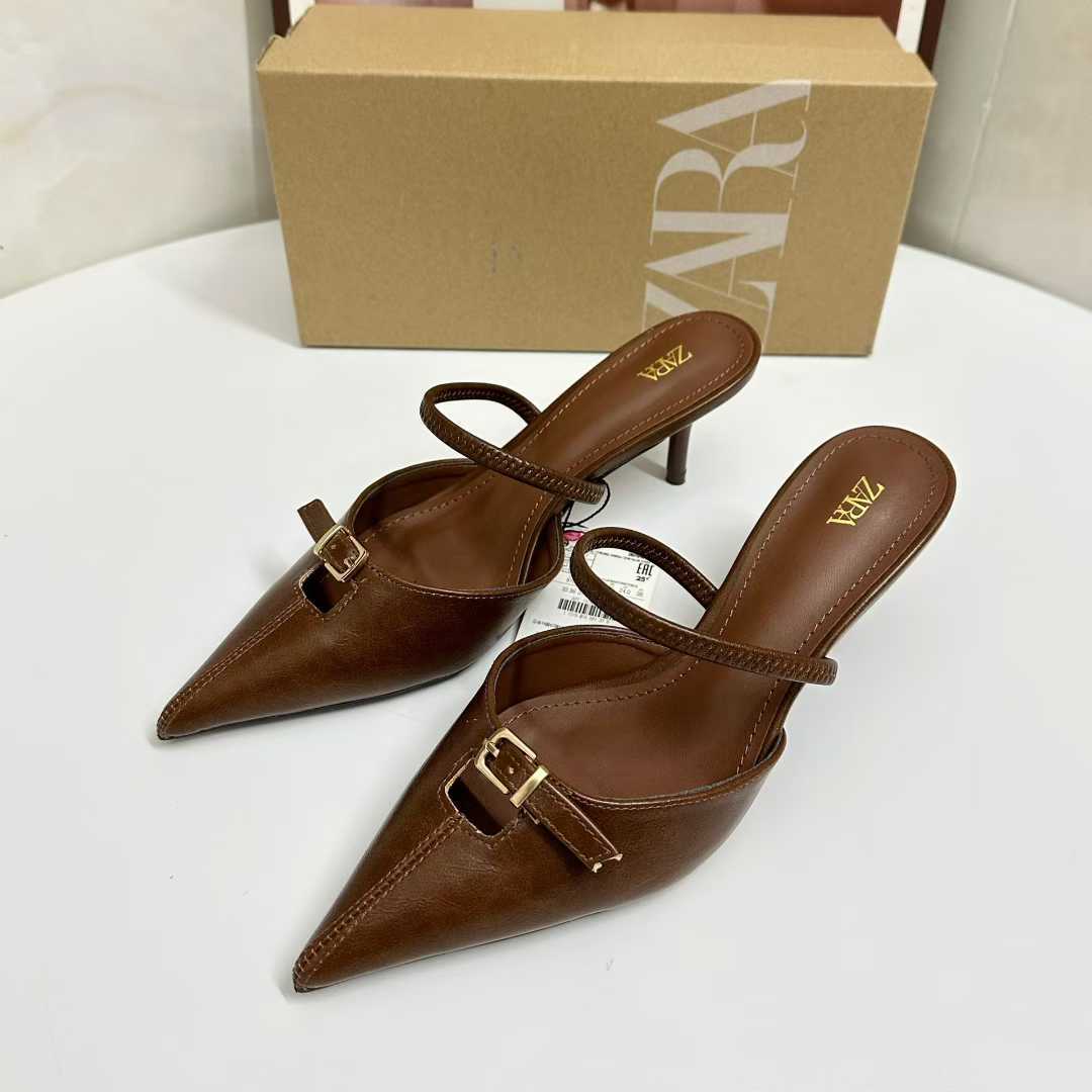 JHC-HB-078 | Metal Buckle Pointed-Toe Stiletto Heel Mule Slide angle 2