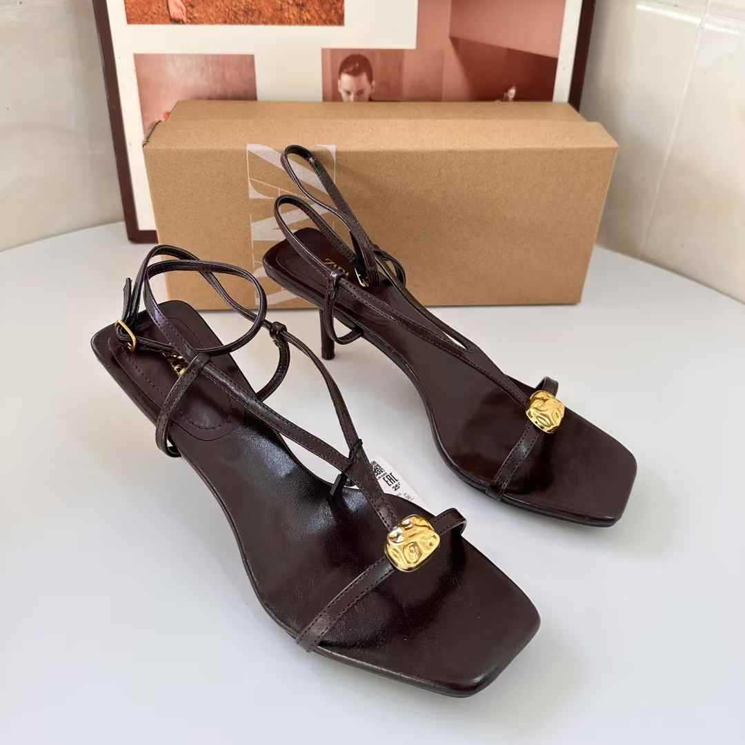 JHC-HB-167 | Metal Buckle Square-Toe Stiletto Heel Dress Sandal angle 2