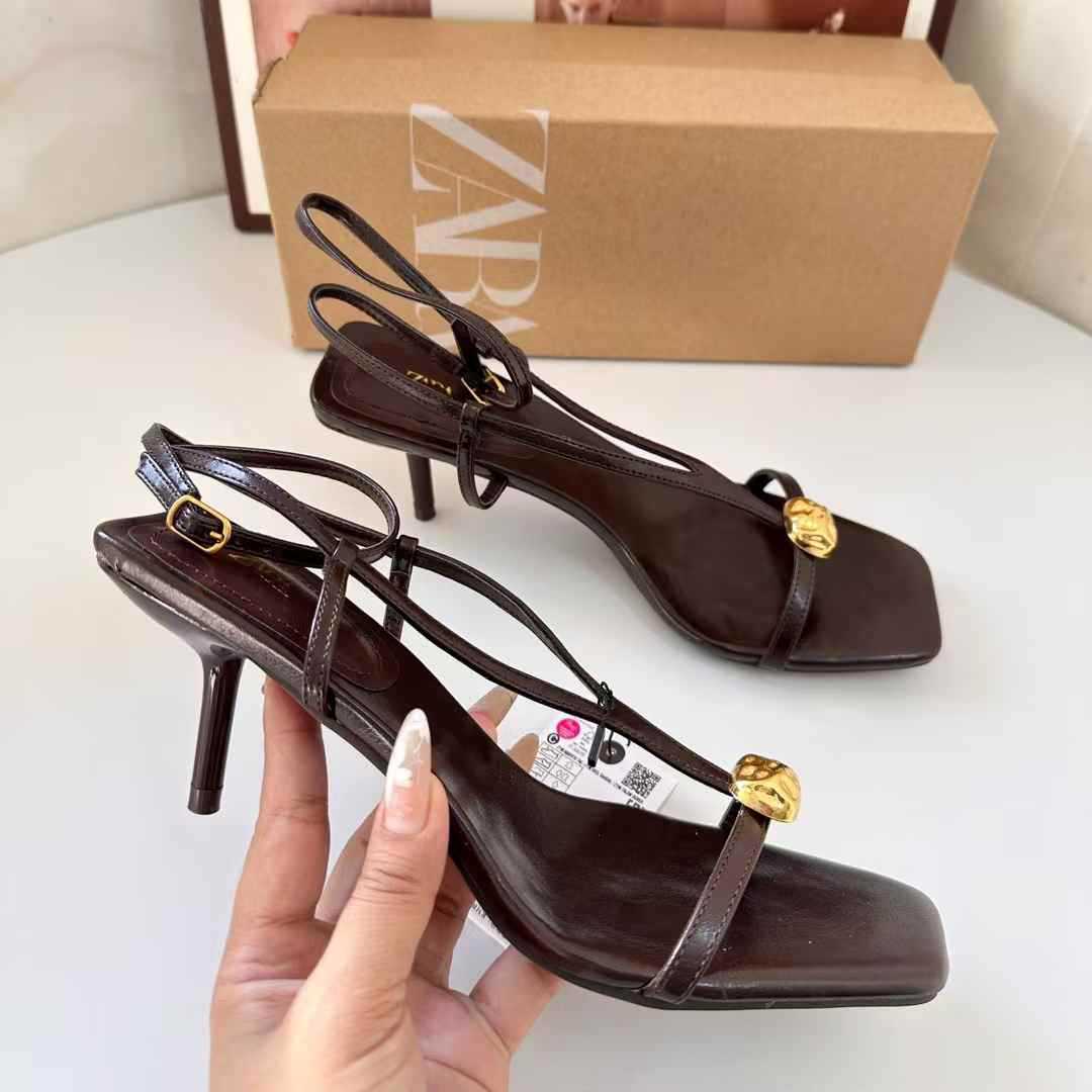 JHC-HB-167 | Metal Buckle Square-Toe Stiletto Heel Dress Sandal angle 3